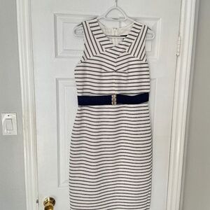 Ann Taylor Belted Sheath Dress White & Navy Size 12 US